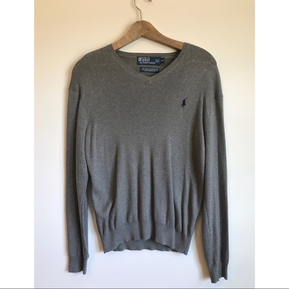 Men's Polo Ralph Lauren Gray V-Neck Sweater - Picture 1 of 3